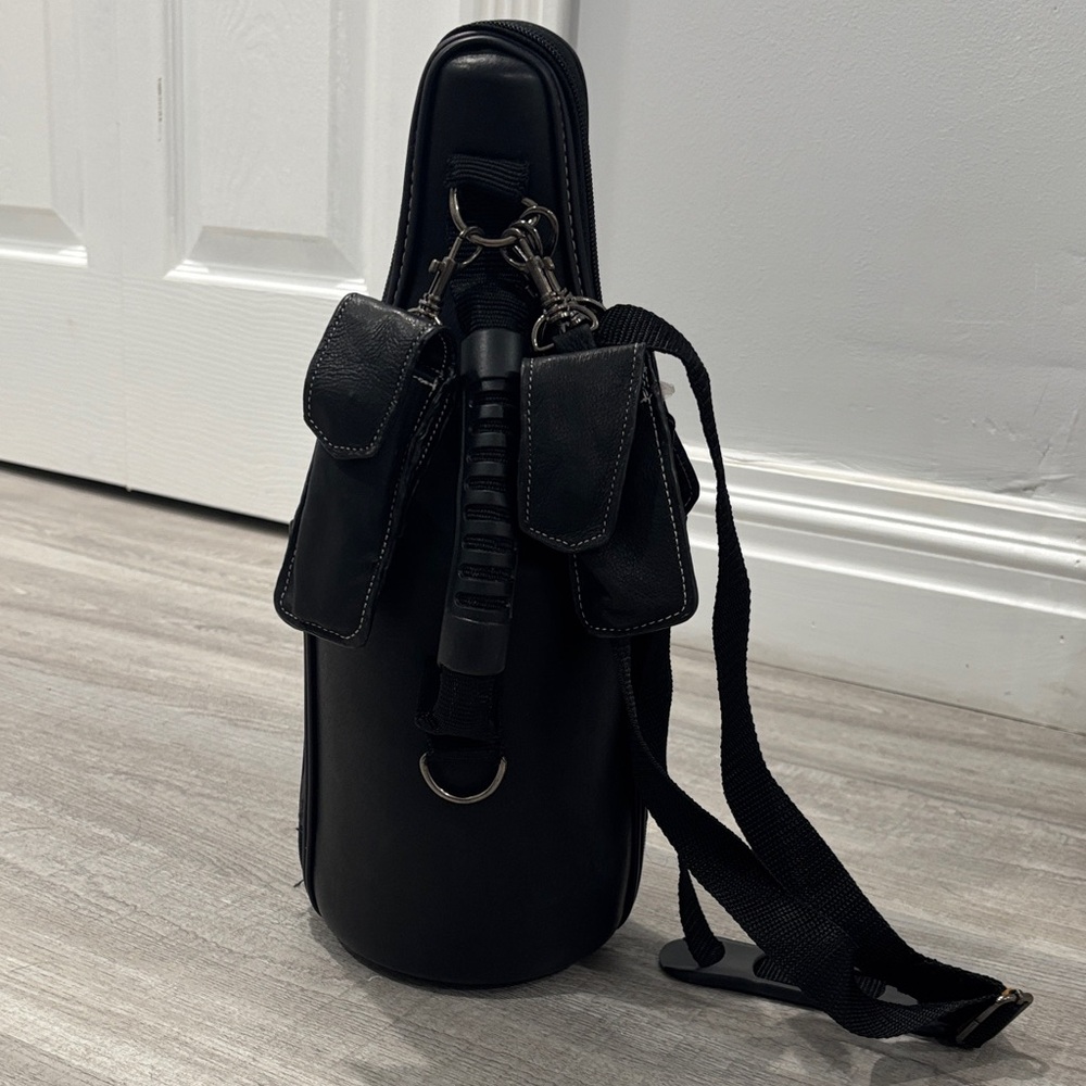 Genuine Leather CaddyO Black Travel Wine Tote and Chiller Set for Women or Men